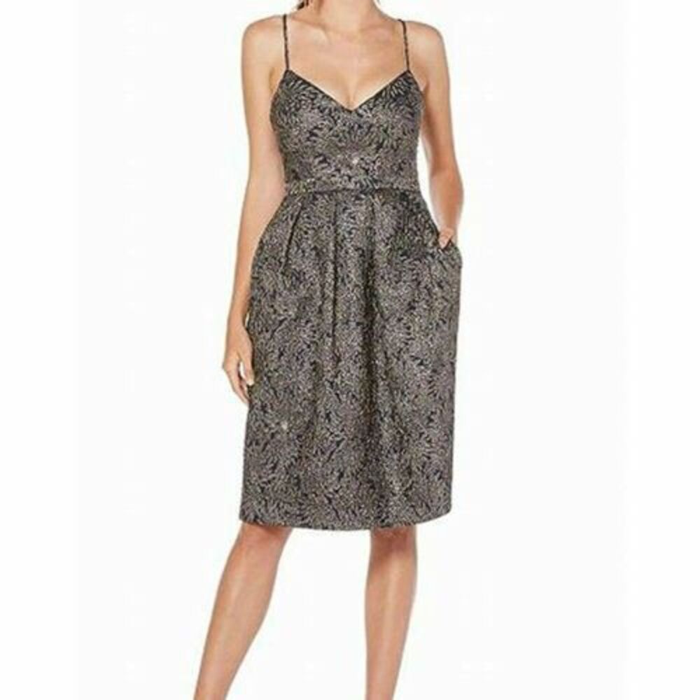 Laundry by Shelli Segal Metallic Mum Floral Jacquard Dress Womens Size 14